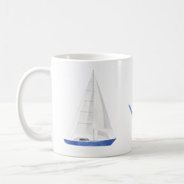 Sail Boat and Blue Anchor Nautical Coffee Mug (Left)