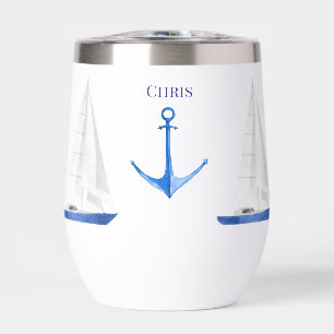 Sail Boat and Blue Anchor Nautical Wine Cooler