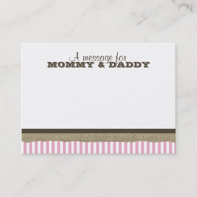 Sail Boat and Pink Stripes Baby Shower Message Calling Card (Front)