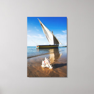 Sail Boat And Shell Mozambique, Benguerra Lodge Canvas Print
