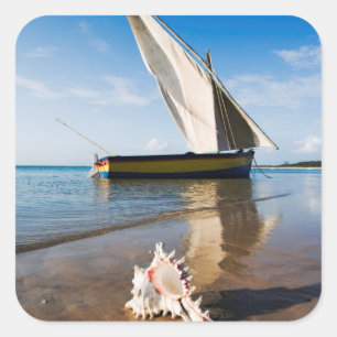 Sail Boat And Shell Mozambique, Benguerra Lodge Square Sticker