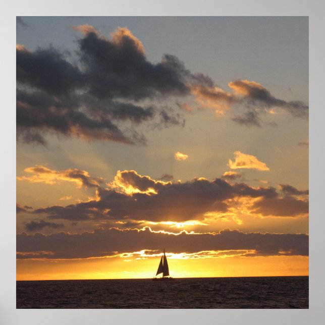 Sail boat at sunset poster (Front)