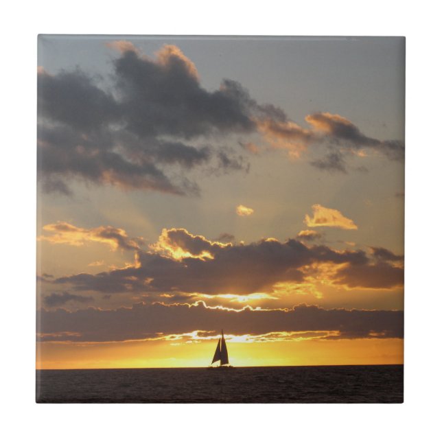 Sail boat at sunset tile (Front)