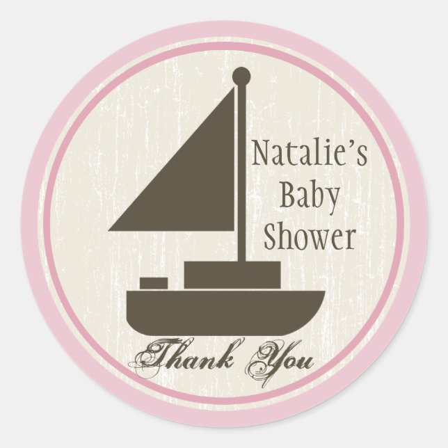 Sail Boat Baby Shower Pink Classic Round Sticker (Front)