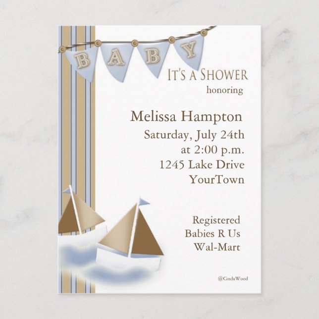 Sail Boat Baby Shower Postcard Invitation (Front)