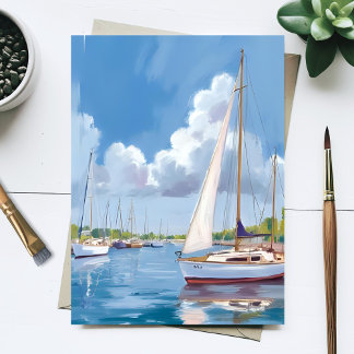 Sail Boat Bay | Coastal Watercolor Painting Postcard