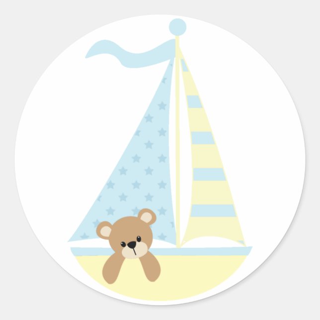 Sail Boat Bear Baby Shower Stickers (Front)