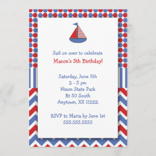 Sail Boat Birthday Party invite / red white blue
