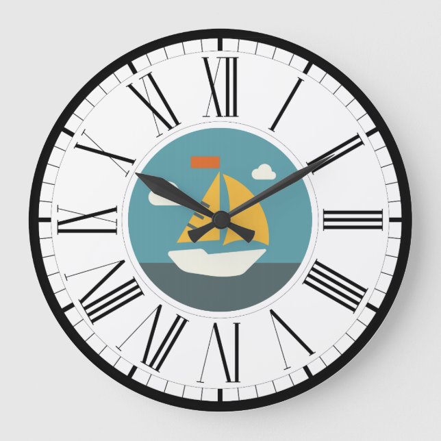 Sail Boat, Coastal Design Wall Clock (Front)
