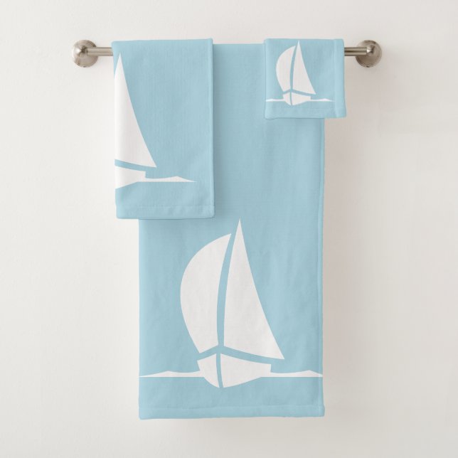 sail boat & compass in  light blue bath towel set (Insitu)