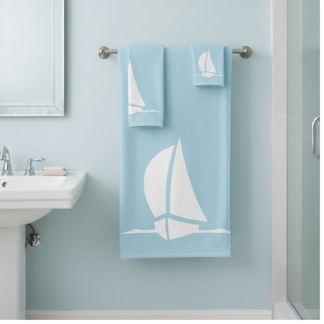 sail boat & compass in  light blue bath towel set (Creator Uploaded)