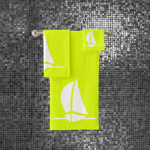 sail boat & compass in neon yellow bath towel set