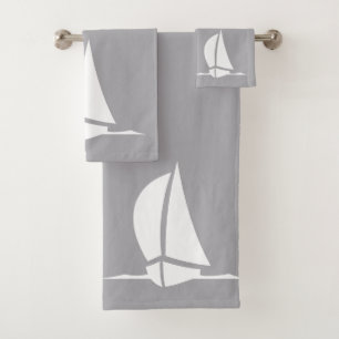 sail boat & compass -  silver colour bath towel se