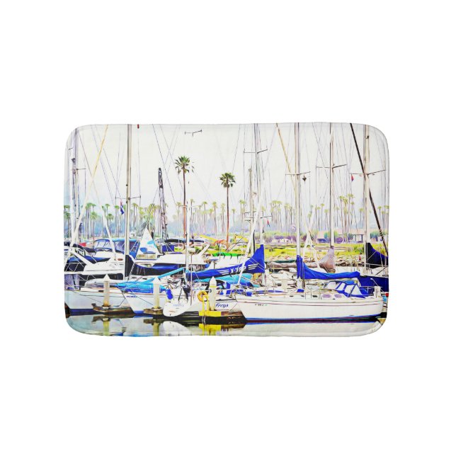 Sail Boat Marina Art Bath Mat Rug (Front)