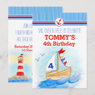 Sail boat nautical boys third 4th birthday invite