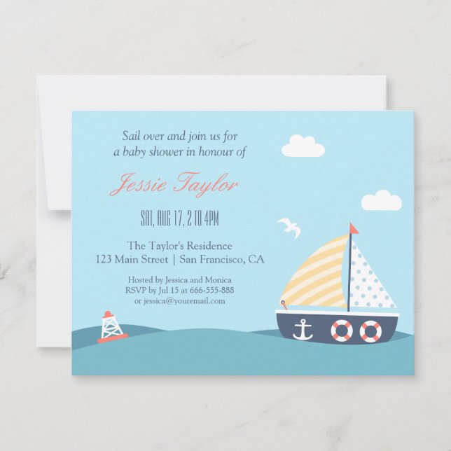 Sail boat Nautical Theme Baby Shower Invitations (Front)