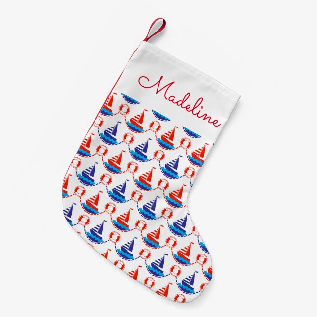 Sail Boat Pattern | Add Your Name Small Christmas Stocking (Front (Hanging))