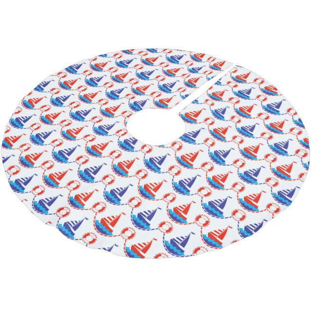 Sail Boat Pattern Brushed Polyester Tree Skirt (Angled)