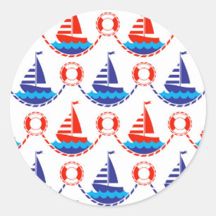 Sail Boat Pattern Classic Round Sticker