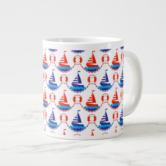 Sail Boat Pattern Large Coffee Mug (Front Right)