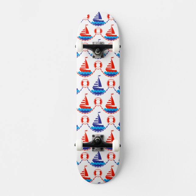 Sail Boat Pattern Skateboard (Front)