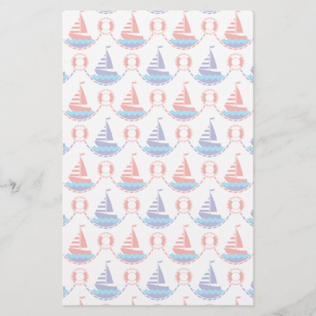 Sail Boat Pattern Stationery (Front)