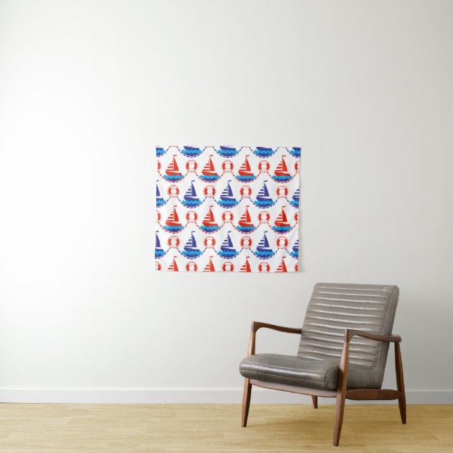 Sail Boat Pattern Tapestry (In Situ (Horizontal))