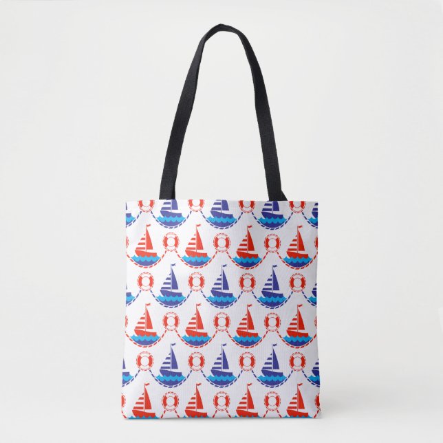 Sail Boat Pattern Tote Bag (Front)