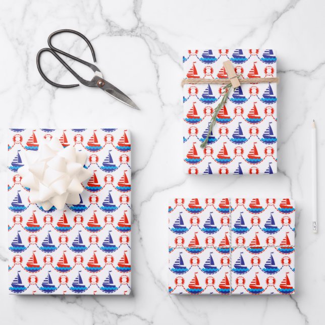 Sail Boat Pattern Wrapping Paper Sheet (Front)