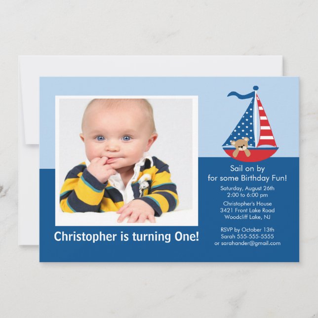 Sail Boat Photo Birthday Invitation (Front)