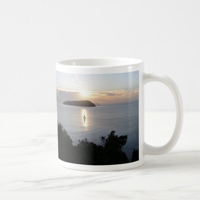 Sail boat Sunrise & Mt Paku Habour Tairua NZ Coffee Mug (Right)