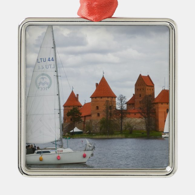 Sail boat with Island Castle by Lake Galve, Metal Tree Decoration (Front)