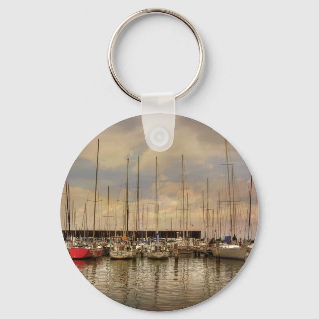 Sail Boats At The Marina Waiting For the Weekend Key Ring (Front)
