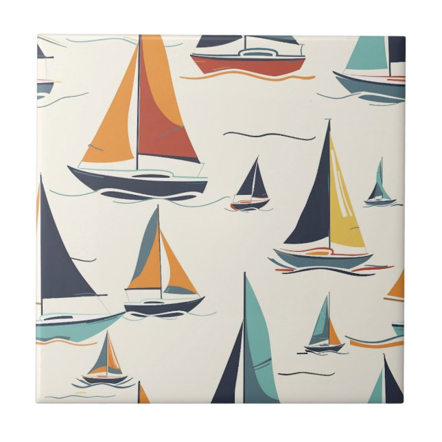 Sail Boats Sailing Yacht Tile (Front)