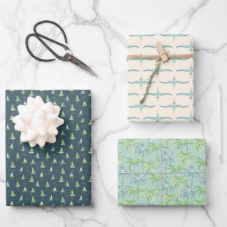 Sail Boats, Tropical Palm Trees, Ocean birds Wrapping Paper Sheet
