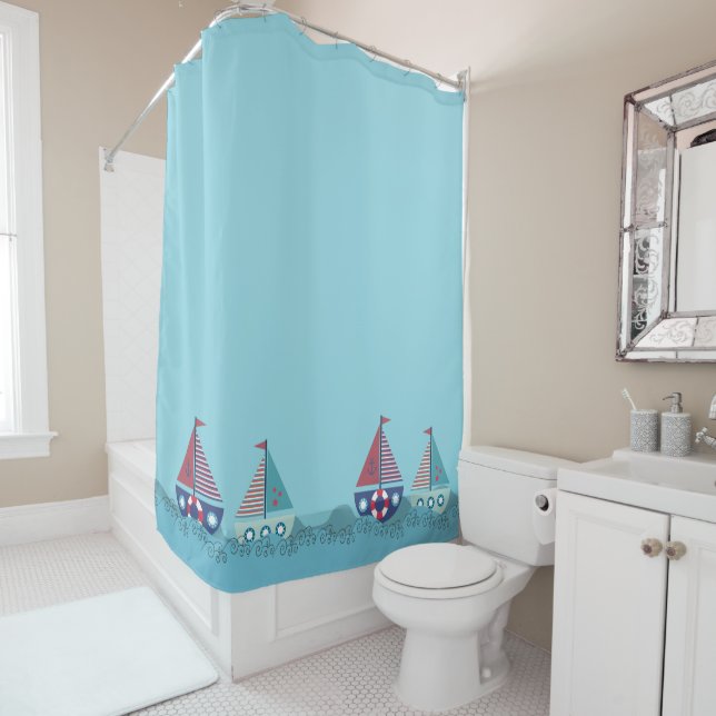 Sail Boats Yacht Ocean Sailing Bathroom Shower Curtain (In Situ)