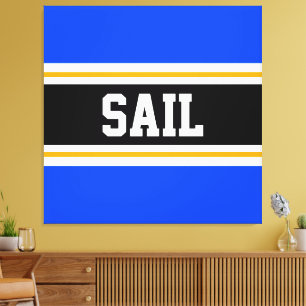 SAIL Bright Blue Black White Yellow Racing Stripes Canvas Print