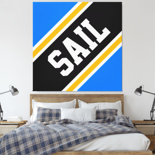 SAIL Bright Blue Orange Black Orange White Stripes Canvas Print