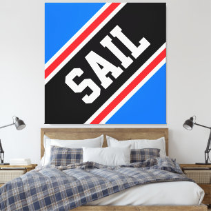 SAIL Bright Blue Red Black White Racing Stripes Canvas Print