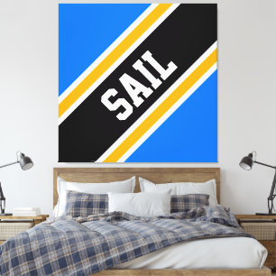 SAIL Bright Blue Yellow Black Slant Racing Stripes Canvas Print