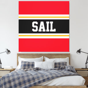 SAIL Bright Red Black White Orange Racing Stripes Canvas Print