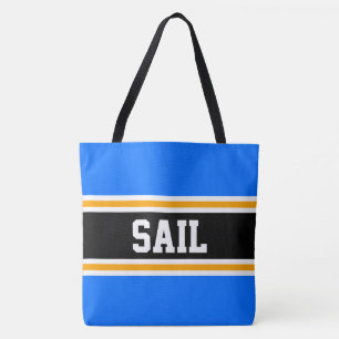 SAIL Fun Athletic Bright Blue Black Orange Stripes Tote Bag