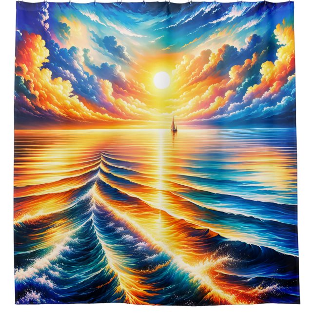  “Sail Into Sunset: Ocean’s Whisper” Shower Curtain (Front)