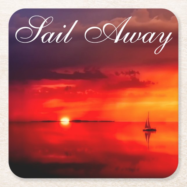 Sail into the Sunset Square Paper Coaster (Front)