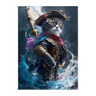 Sail into Whimsy: Monocolor Cat Pirate Acrylic Print