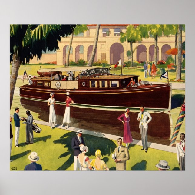 Sail Motor Boat Vintage Antique Nautical Poster (Front)