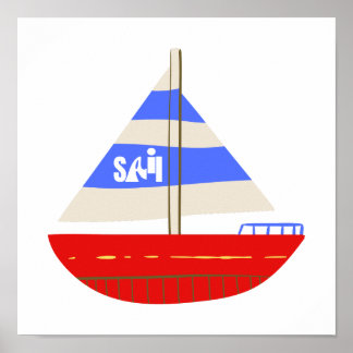 SAIL Nautical Red White Blue Sailboat Poster