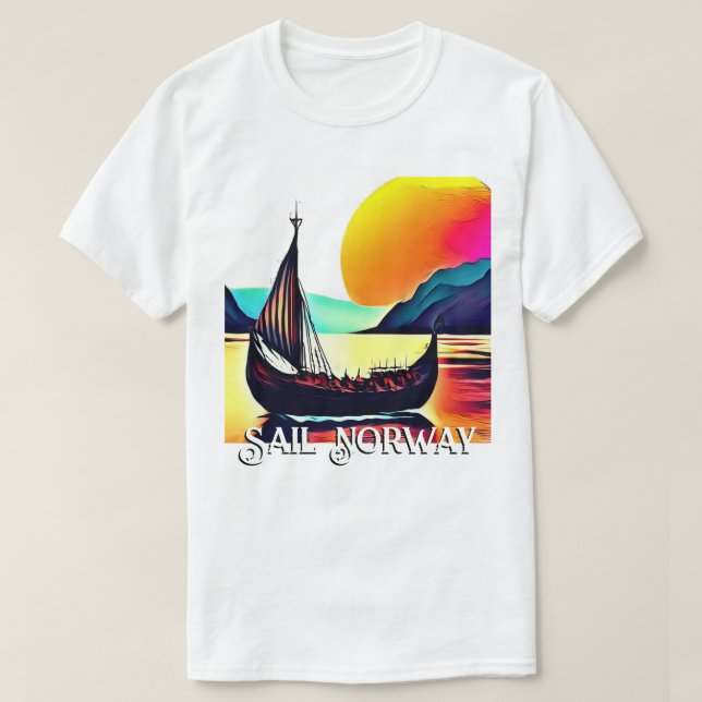 Sail Norway with Vikiing Ship T-Shirt (Design Front)