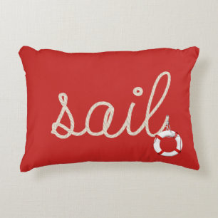 sail rope on red with life ring decorative cushion
