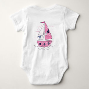 Sail Ship Girly Porthole Pink White Polka Dot  Baby Bodysuit